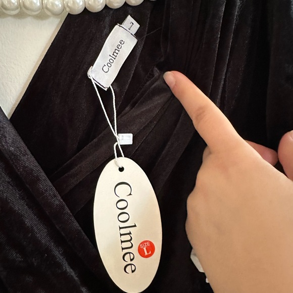 NWT| Velvet Long Sleeve cinched Waist Dress - Picture 5 of 5